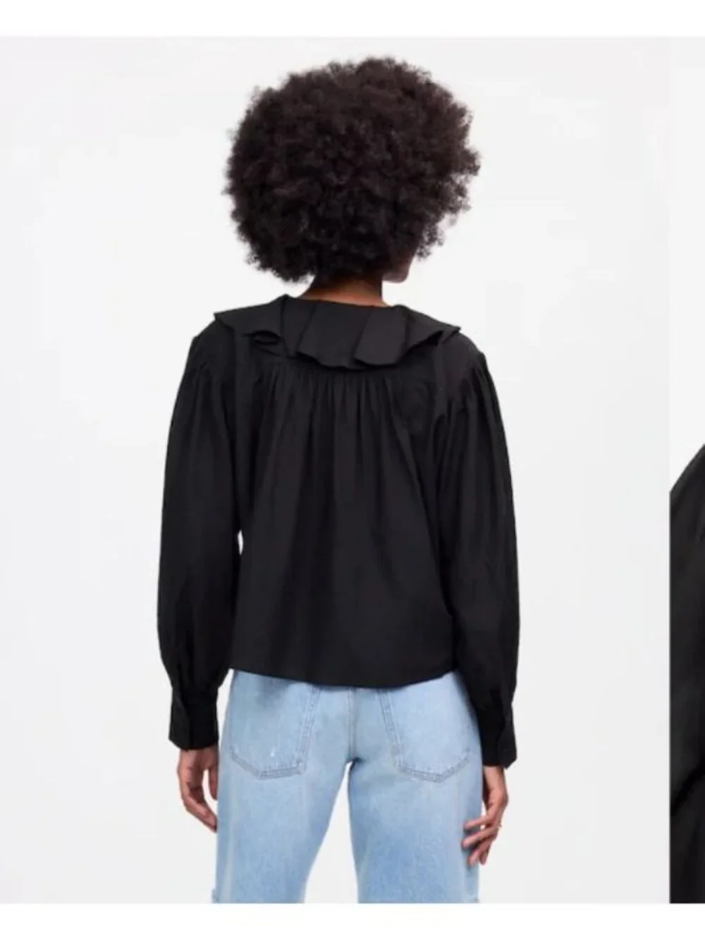Madewell Ruffled Pintucked Long Sleeve Top Size M Button Up NWT Black Blouse